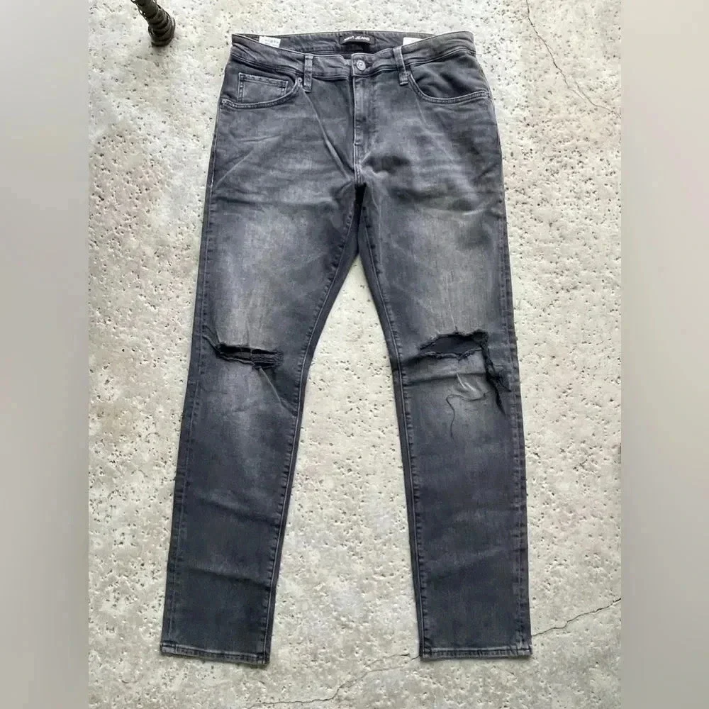 Mavi Jake Jeans Mens 36 x 34 Black Wash Slim Leg Distressed Jeans